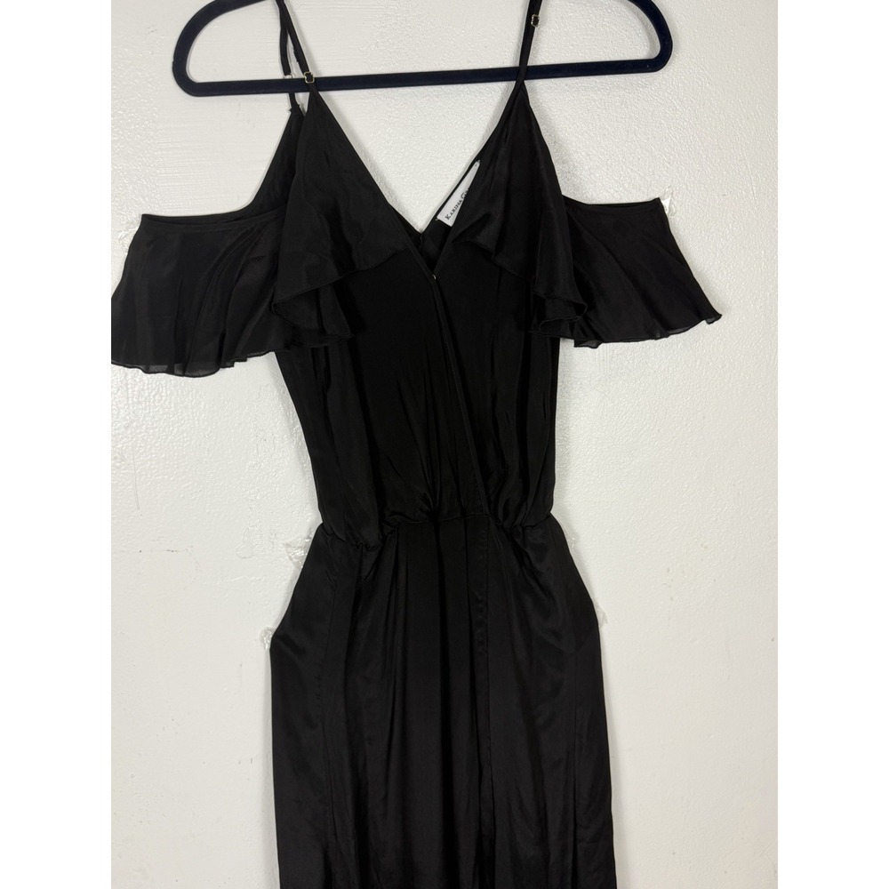 Karina Grimaldi Spaghetti Strap Cold Shoulder Black Silk Blend Maxi Dress Xs